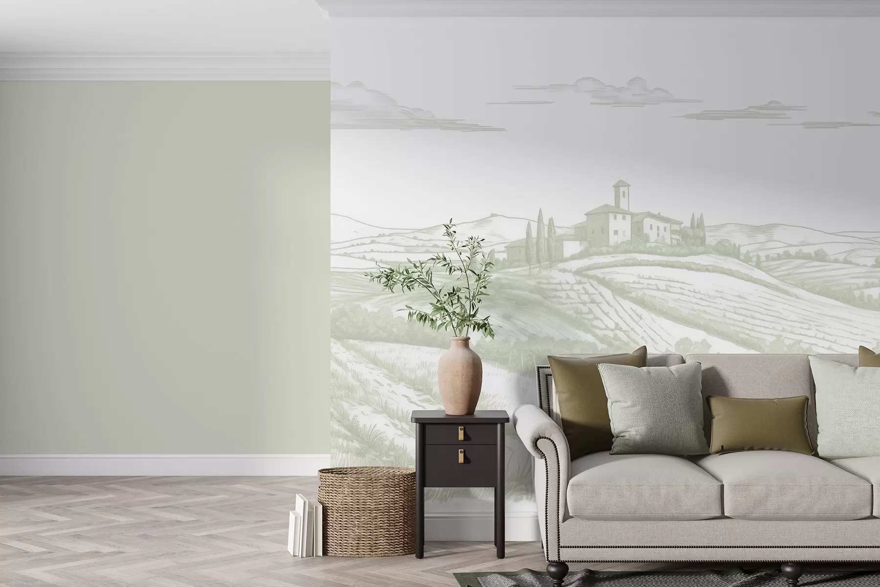 fototapet Toscana peisaje, Italia, podgorii, natura, castel vechi, culori verzi w03349v2