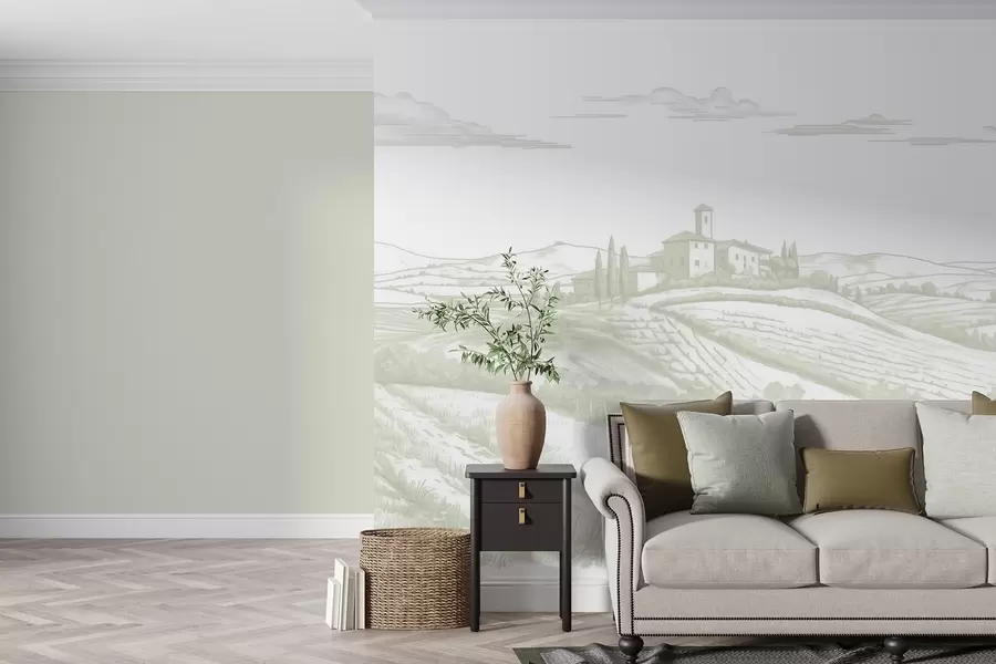 fototapet Toscana peisaje, Italia, podgorii, natura, castel vechi, culori verzi w03349v2