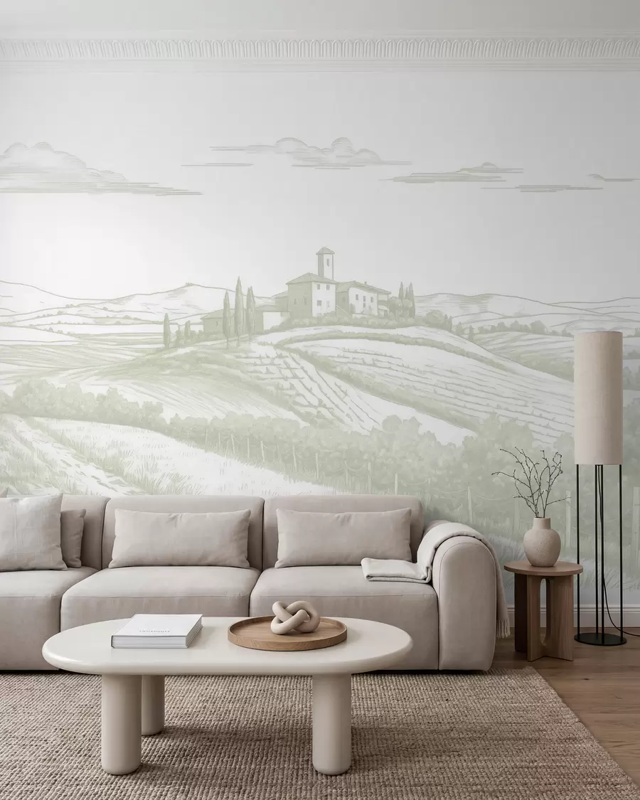 fototapet Toscana peisaje, Italia, podgorii, natura, castel vechi, culori verzi w03349v2