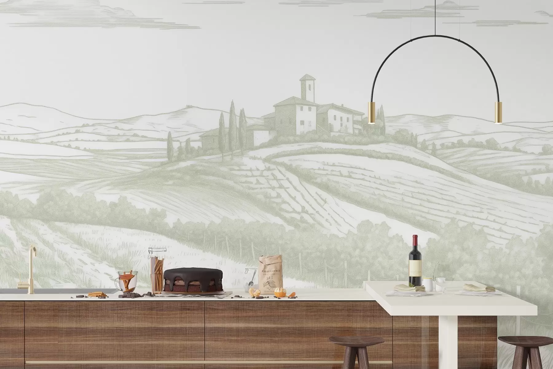 fototapet Toscana peisaje, Italia, podgorii, natura, castel vechi, culori verzi w03349v2