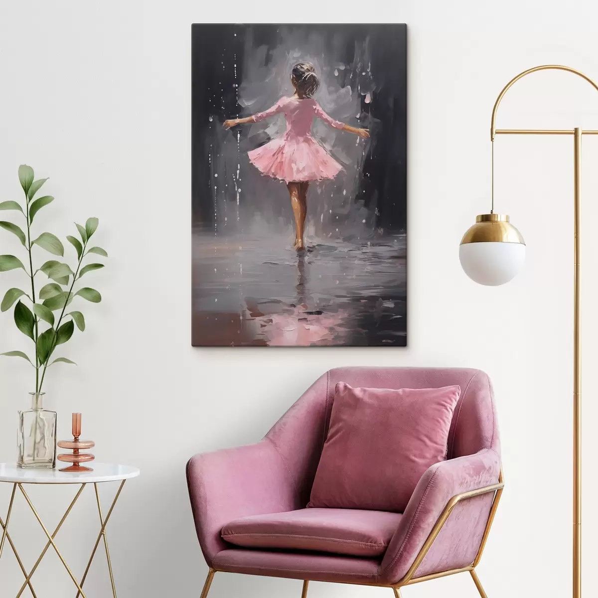 Tablouri Oameni, fată în rochie roz, imitație pictură în ulei s43258