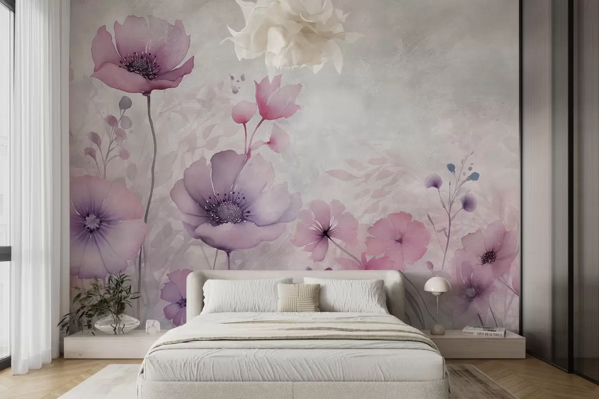 fototapet Flori translucide pe un fundal de beton w08908