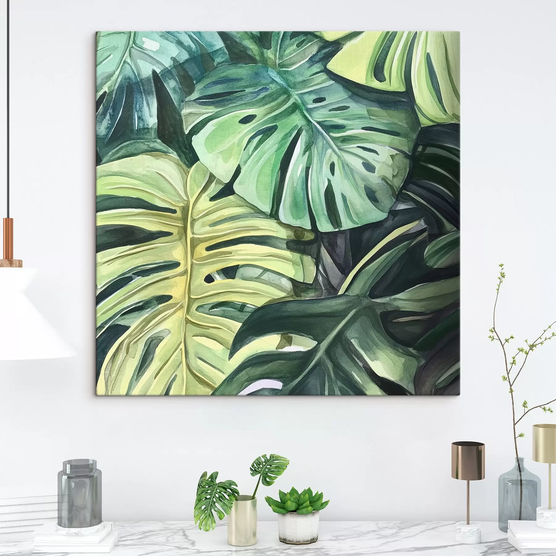 Tablouri Frunze tropicale pe fundal alb s43305