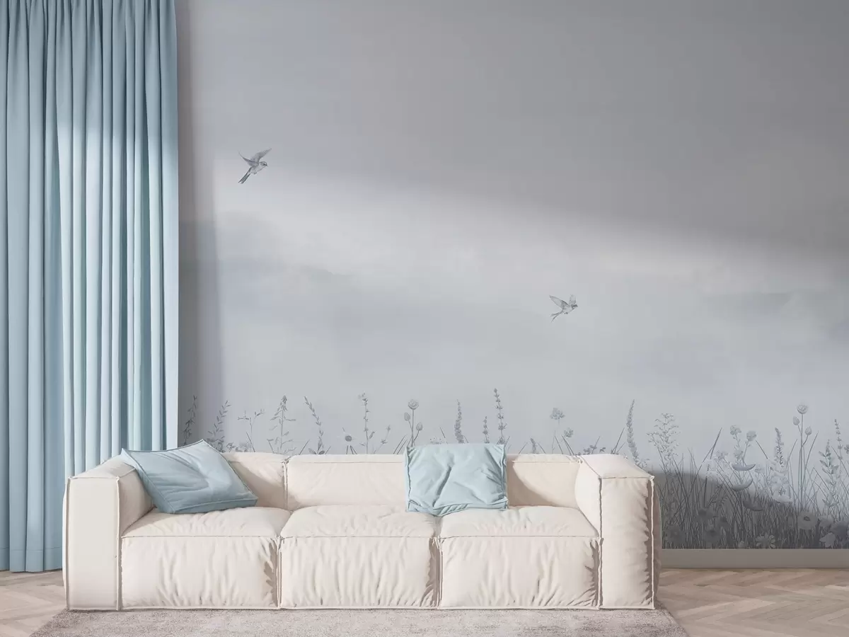 fototapet Flori sălbatice și cer cețos în tonuri albastre w03391v1