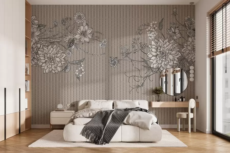 fototapet Flori grafice pe un fundal mat în tonuri de bej w03395