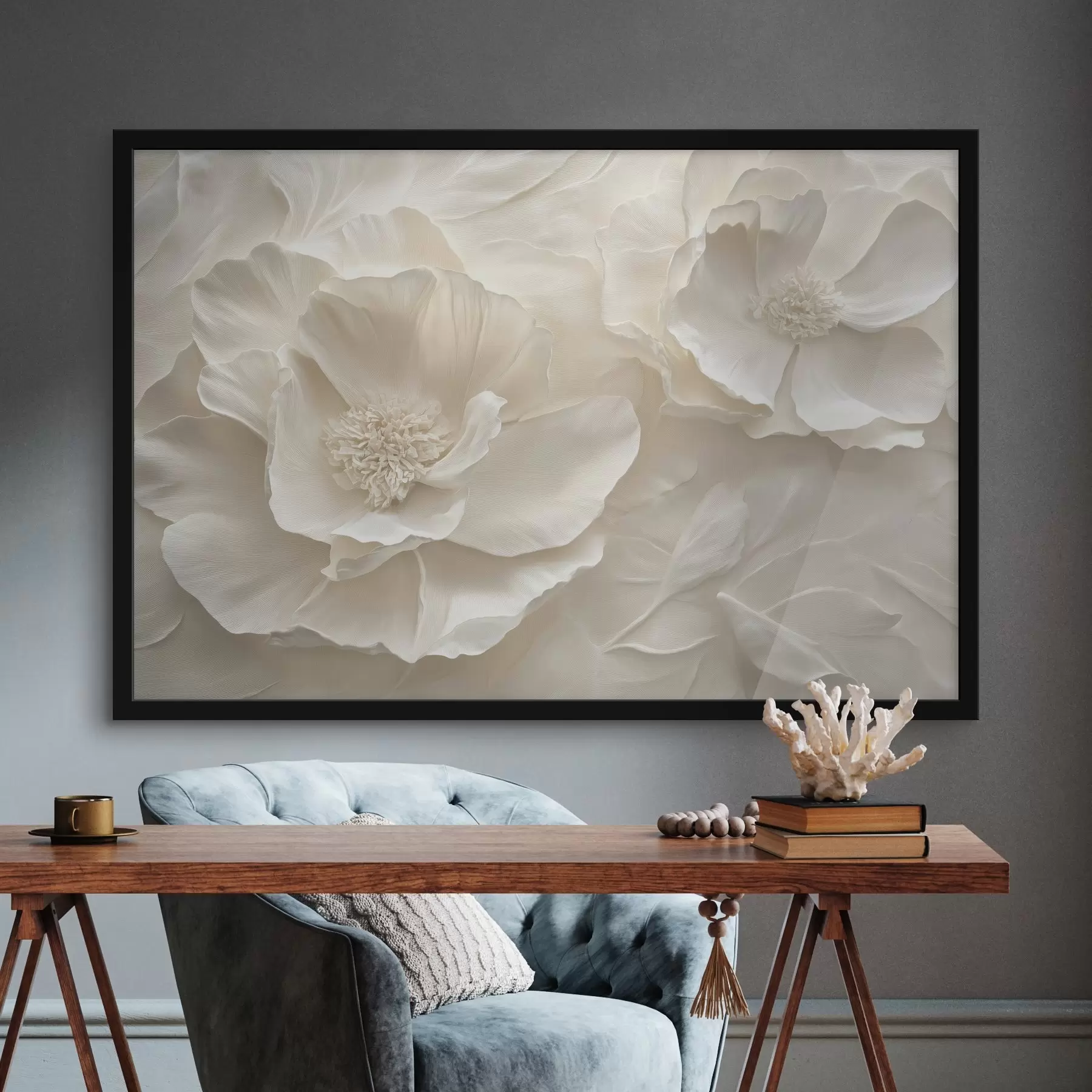 fototapet Bujori mari, aerisiți, albi f43312