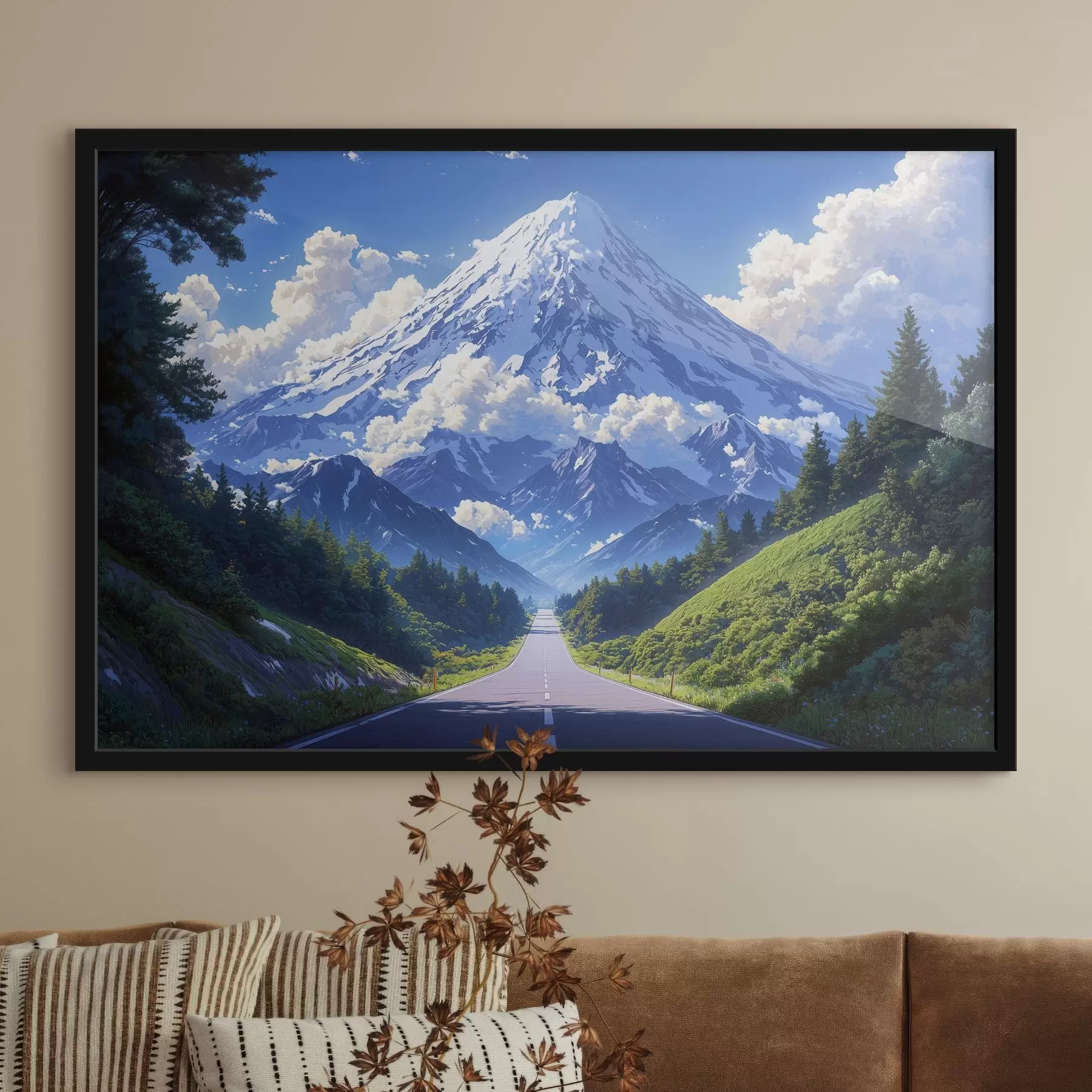 fototapet Drum spre munți cu nori și pădure în jur f43317