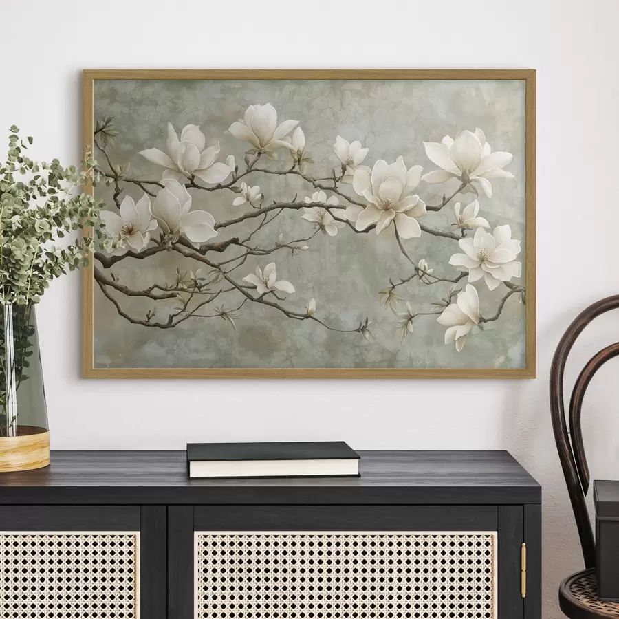 fototapet Magnolia ramură pe un fundal pastel grunge f43322
