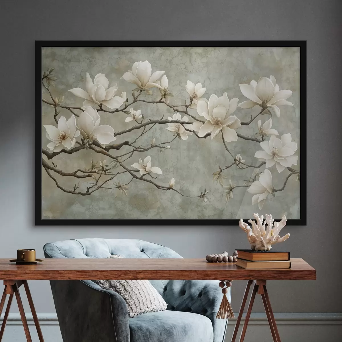Poster Magnolia ramură pe un fundal pastel grunge f43322