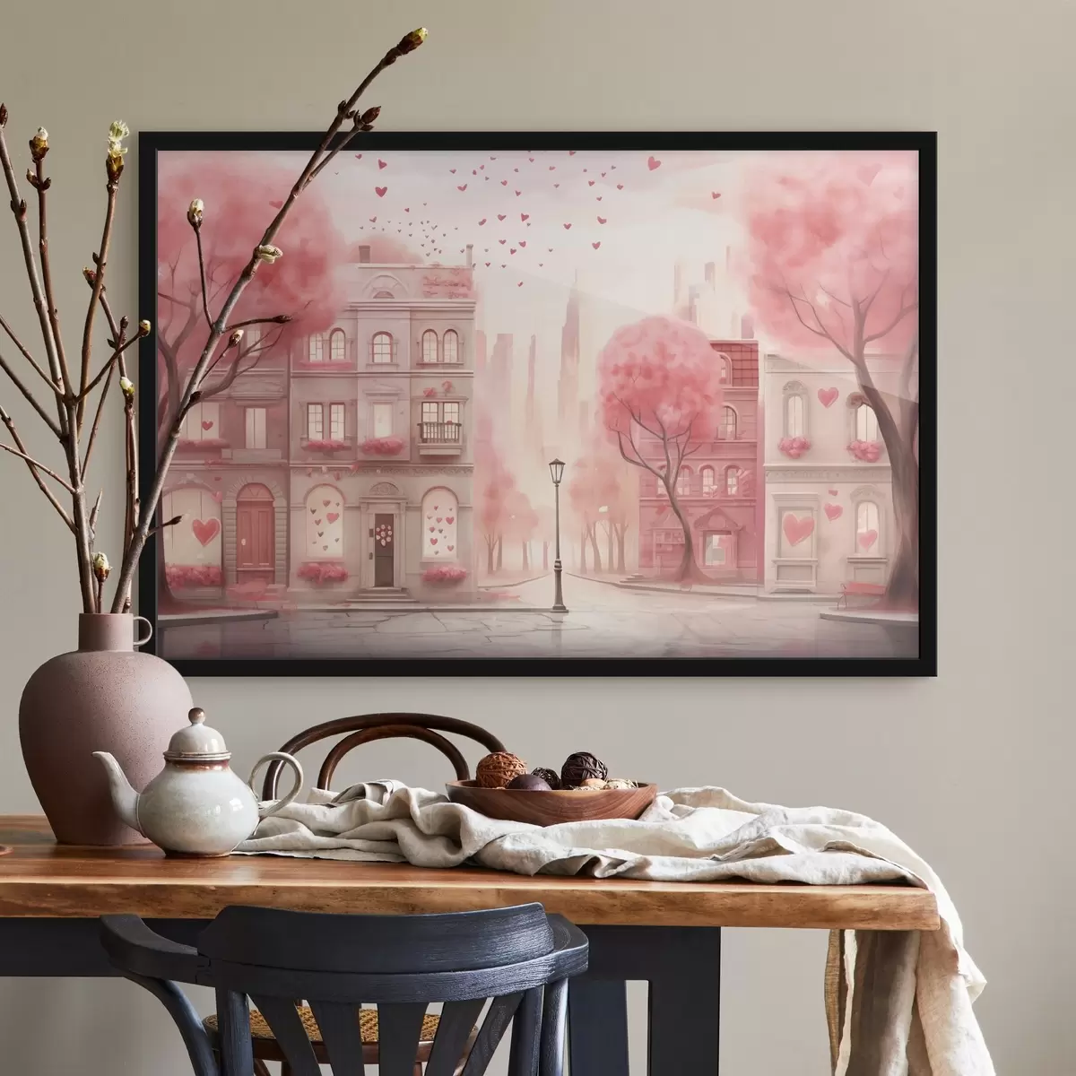 Poster Romantic strada roz cu inimi f43324