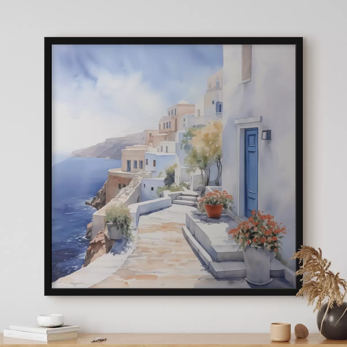 Poster Case lângă mare imitație de acuarelă f43346