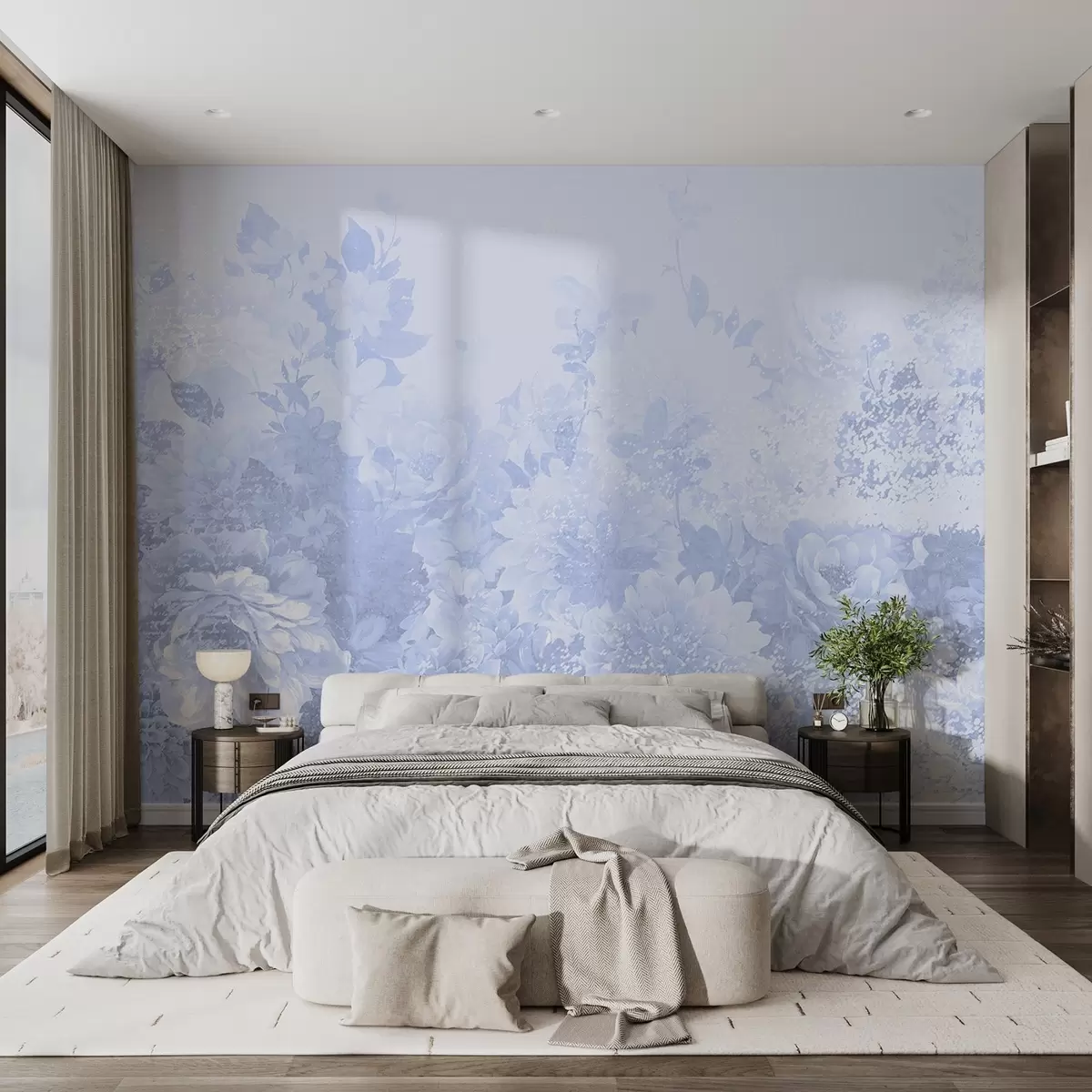 fototapet Flori de epocă delicate, monocolore w08925