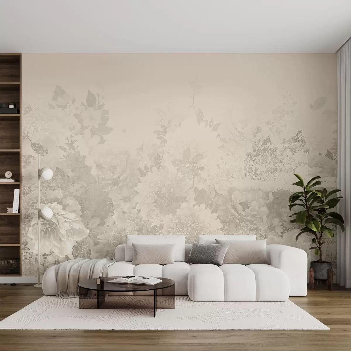 fototapet Flori de epocă delicate, monocolore w08925v2