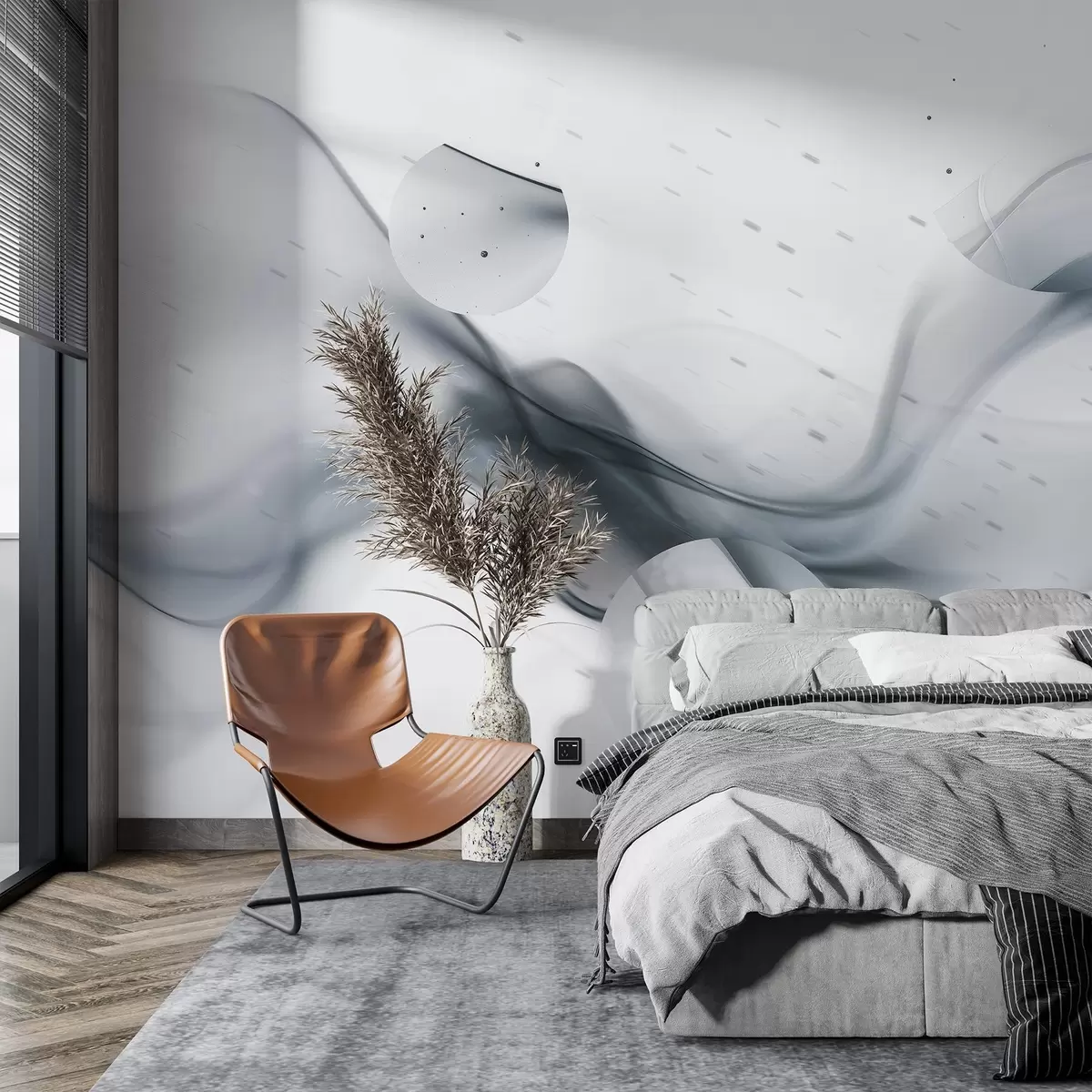 fototapet Abstracție de valuri geometrice, stil neclar, gradient, culori gri w03404v3