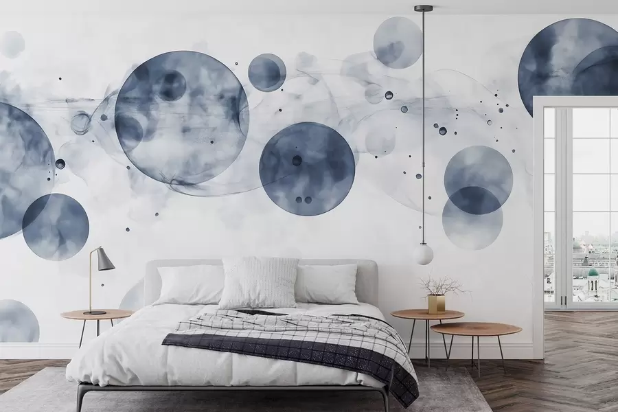 fototapet Cercuri în stil acuarelă, abstracție, eteric, artă fluidă, culori gri w03405