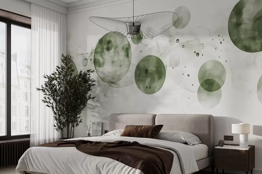 fototapet Cercuri în stil acuarelă, abstracție, eteric, artă fluidă, culori verzi w03405v1
