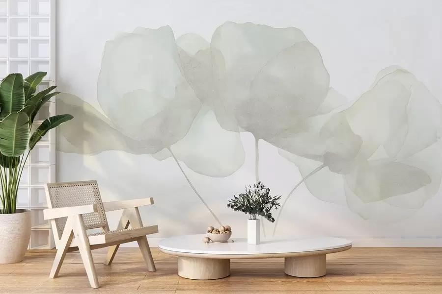 fototapet Flori frumoase, pastel moale, minimalism, natural, rustic, bej și verde w03407