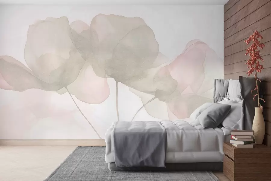 fototapet Flori frumoase, pastel moale, minimalism, natural, rustic, bej și roz w03407v1