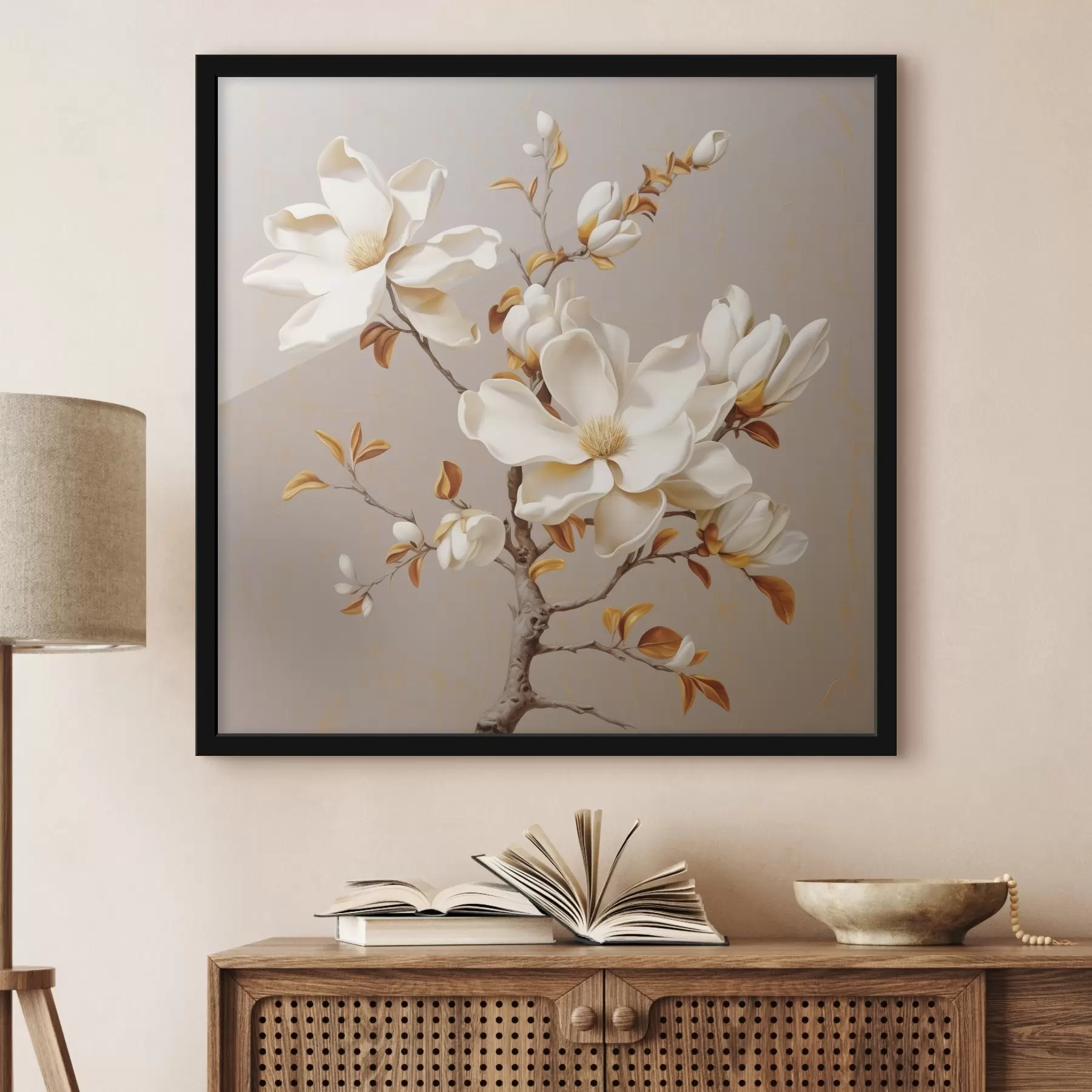 fototapet Ramură grațioasă de magnolie în tonuri de bej f43373