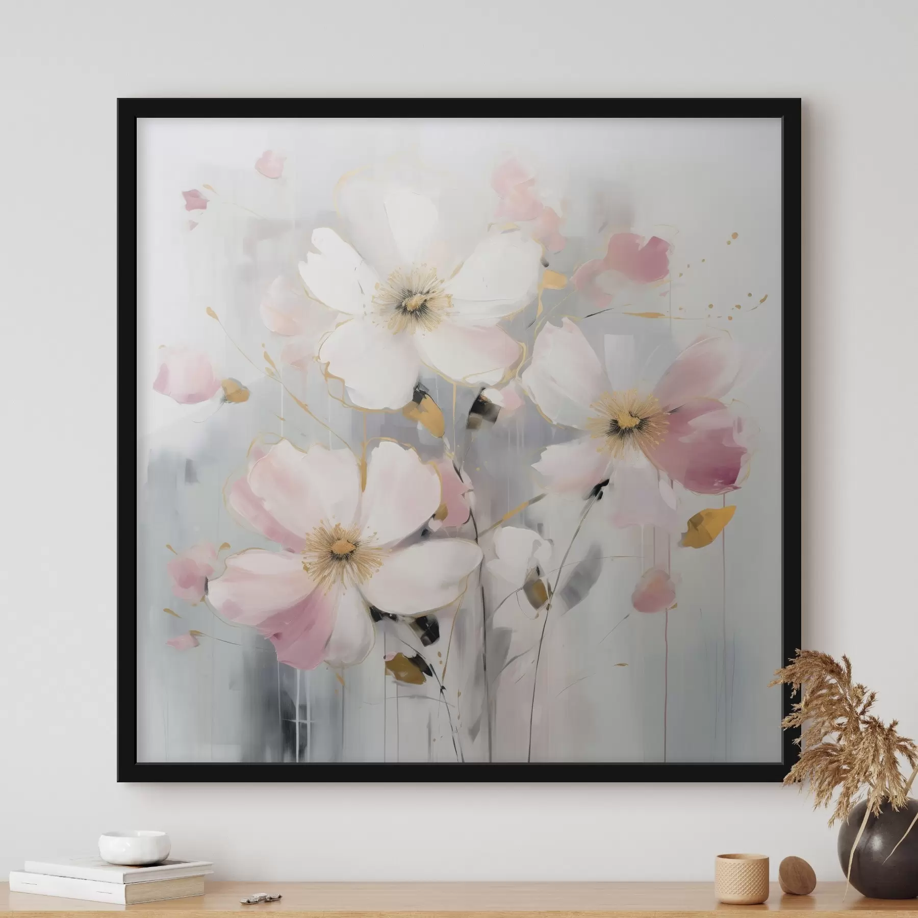 fototapet Flori în tonuri moi cu tușe mari în stilul picturii f43380