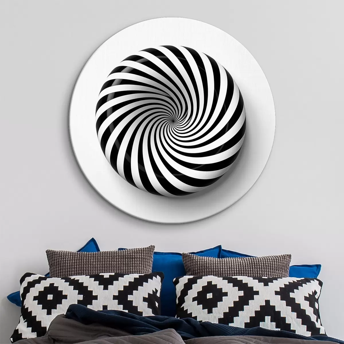 Picturi rotunde Grafic geometric în vârtej, grafică neagră pe fundal alb r43376