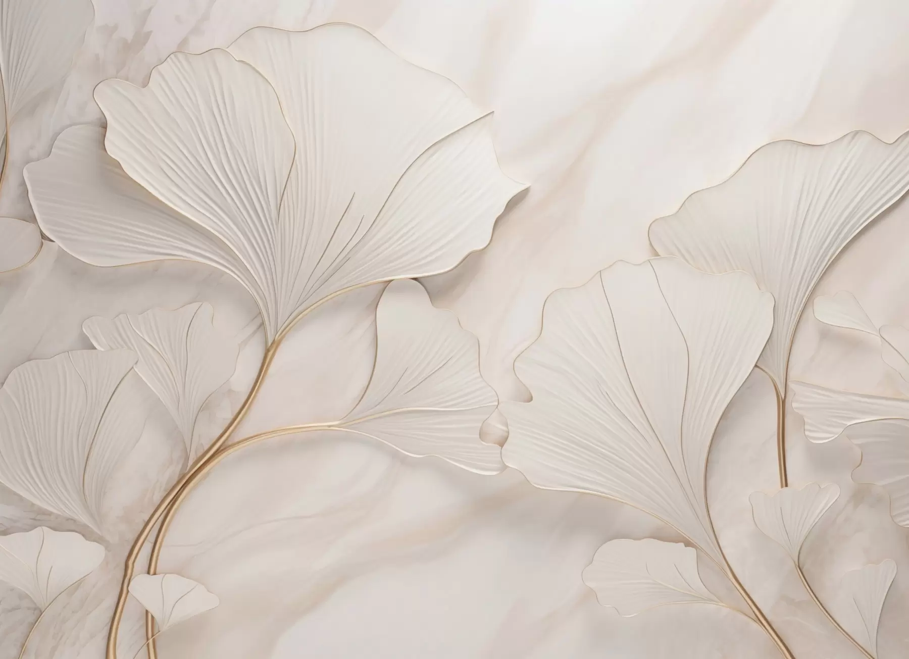 fototapet Frunze pastelate pe un fundal de marmură în tonuri de bej w03440v1