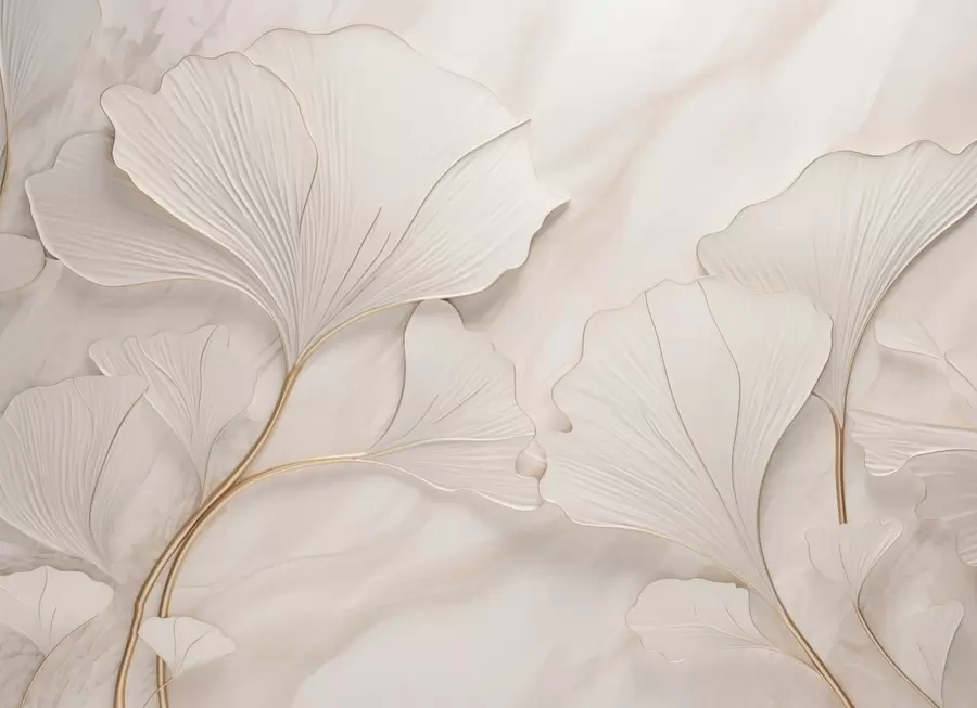 fototapet Frunze pastelate pe un fundal de marmură în tonuri de bej w03440v1