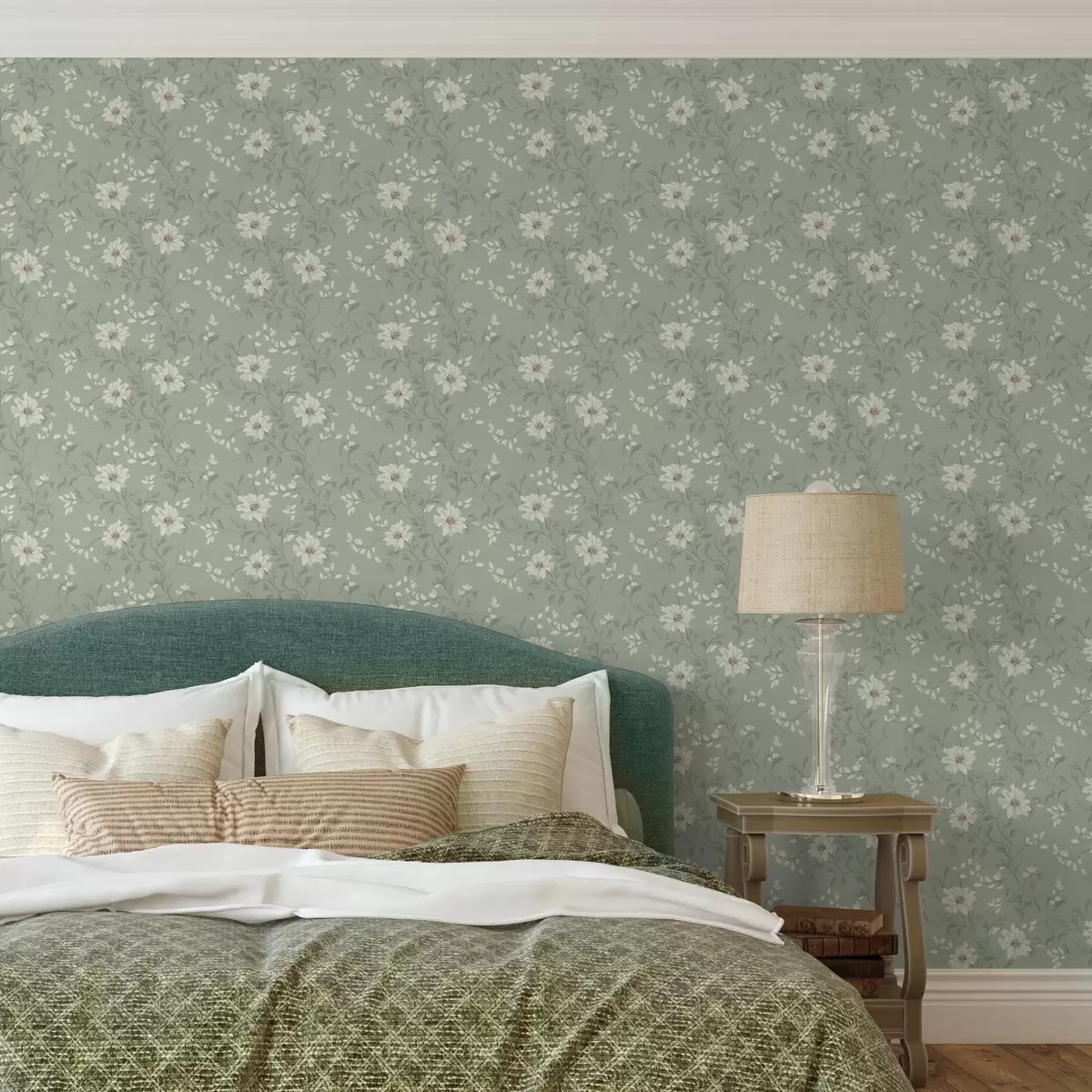 Wallpaper Flori albe cu frunze agitate a00001