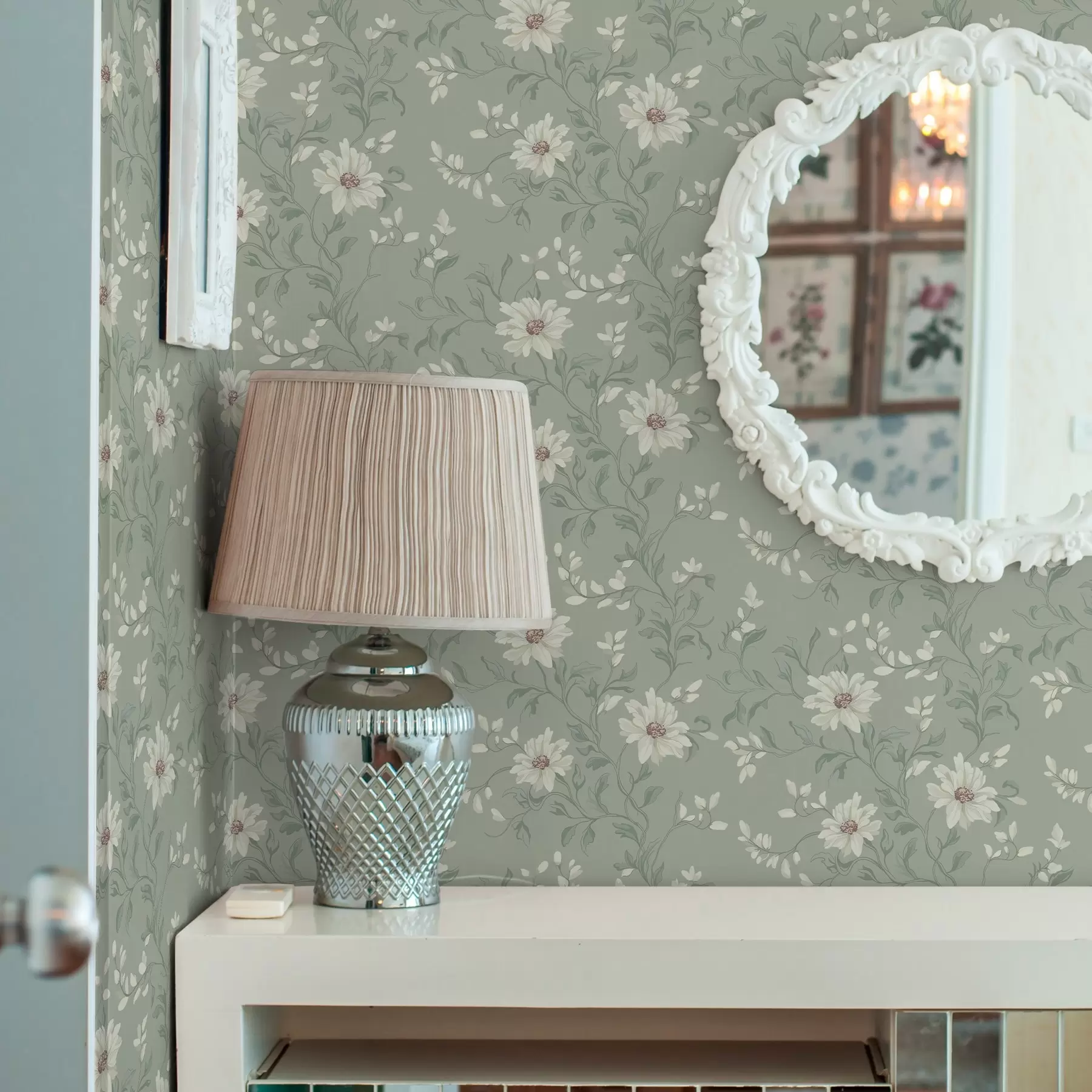 fototapet Flori albe cu frunze agitate a00001