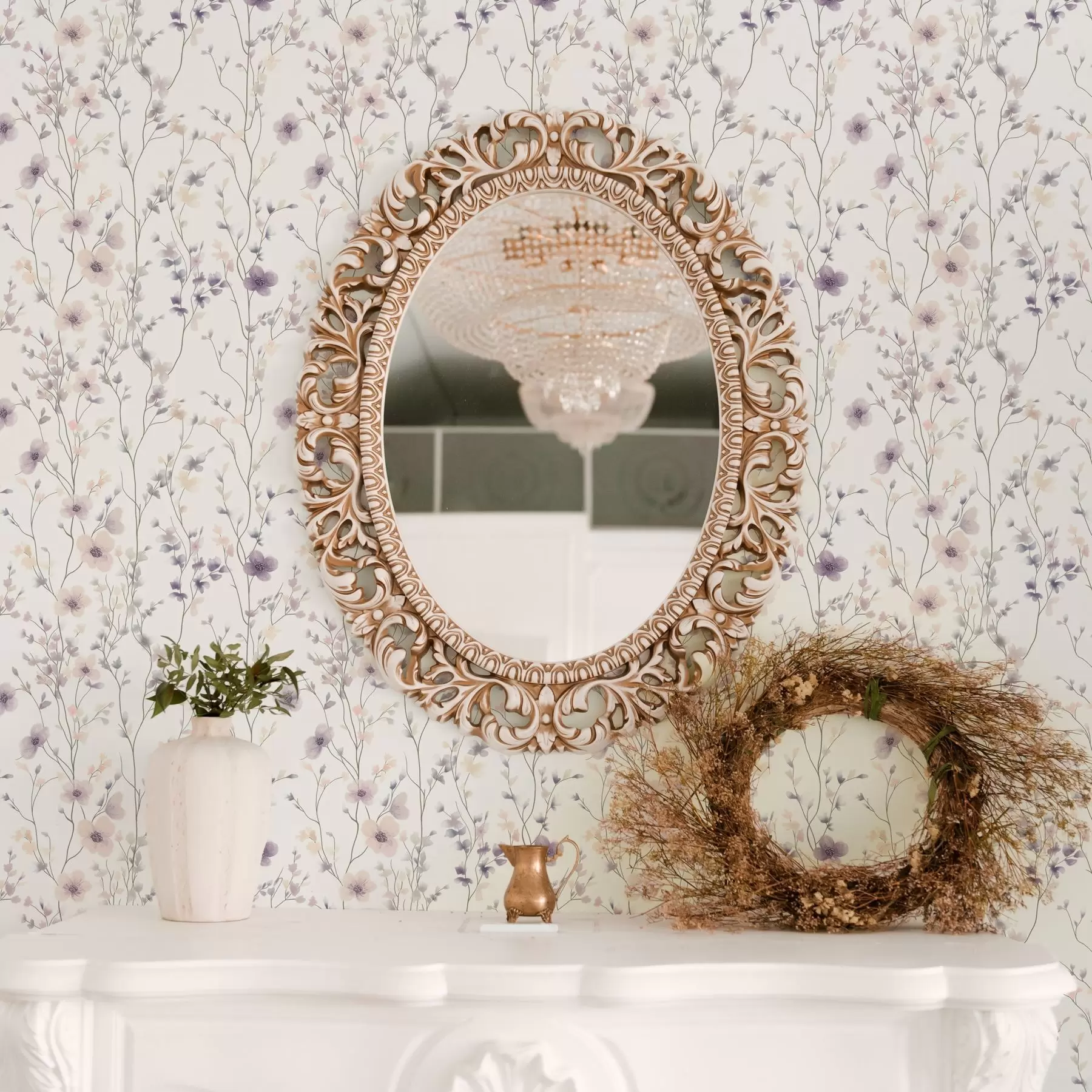 fototapet Flori sălbatice mici cu tulpini subțiri pe fundal deschis a00003