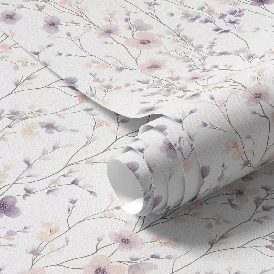 fototapet Flori sălbatice mici cu tulpini subțiri pe fundal deschis a00003