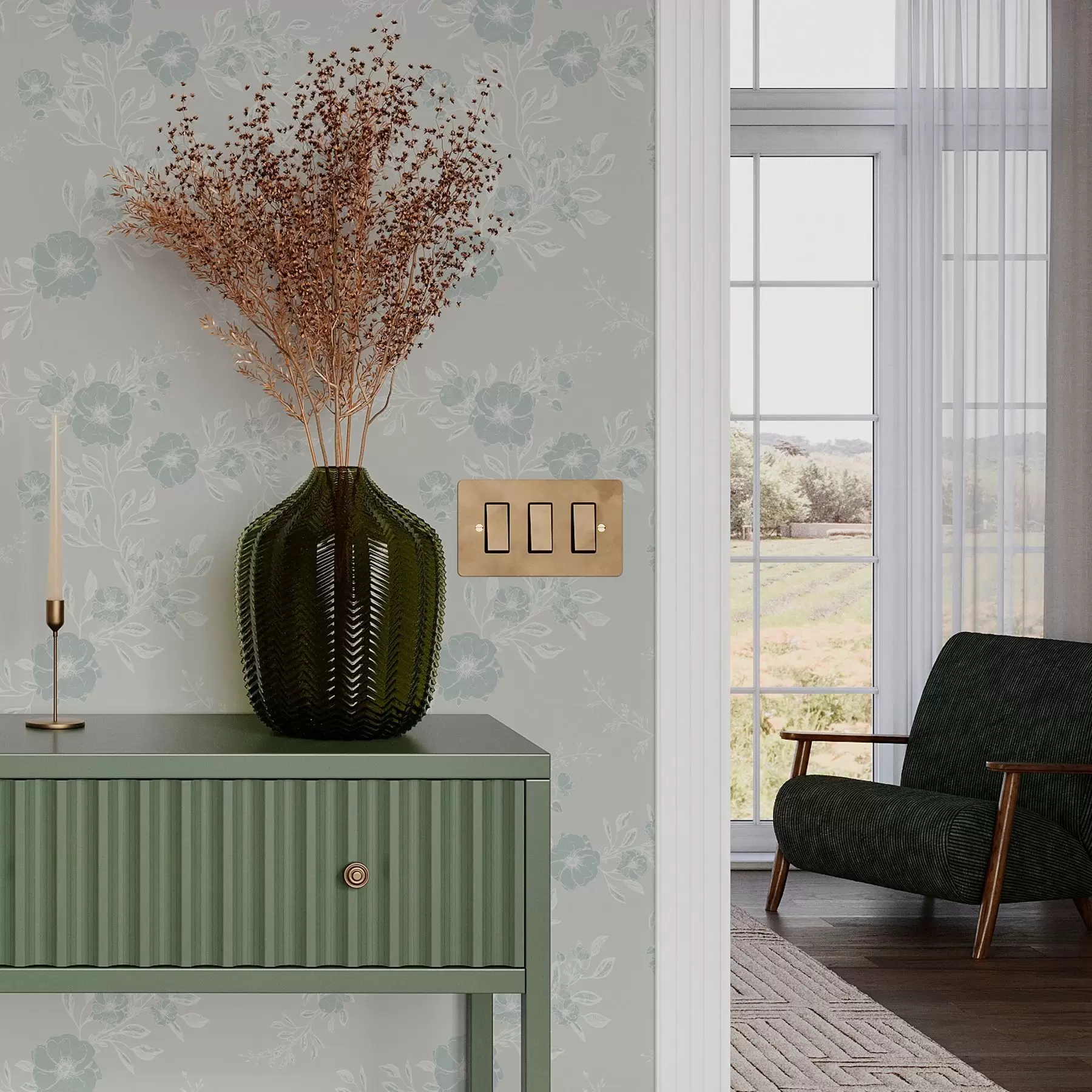 fototapet Flori cu frunze ușoare pe fundal albastru a00006v2