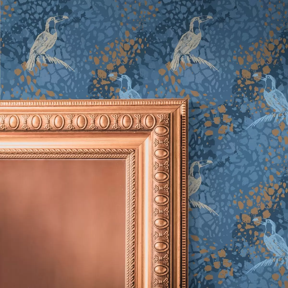 Wallpaper Păsări albastre și albe pe fundal albastru a00009