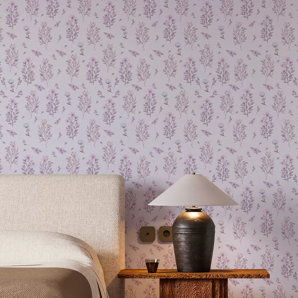 Wallpaper Flori delicate cu tulpini pe fundal alb a00016