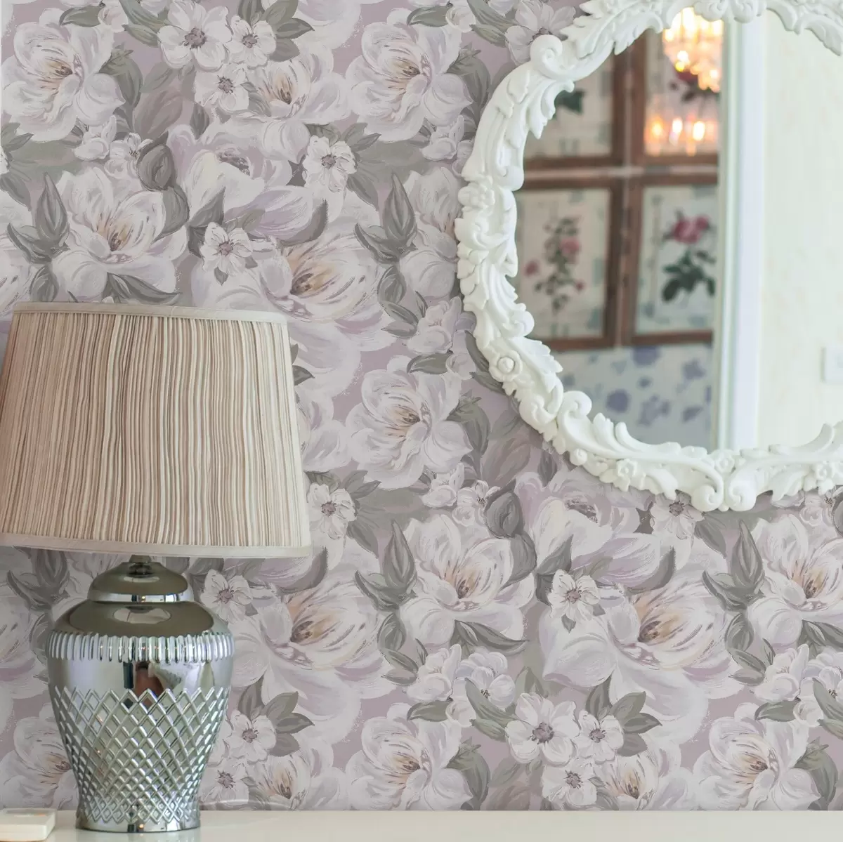 Wallpaper Flori și frunze delicate în culori pastelate a00022