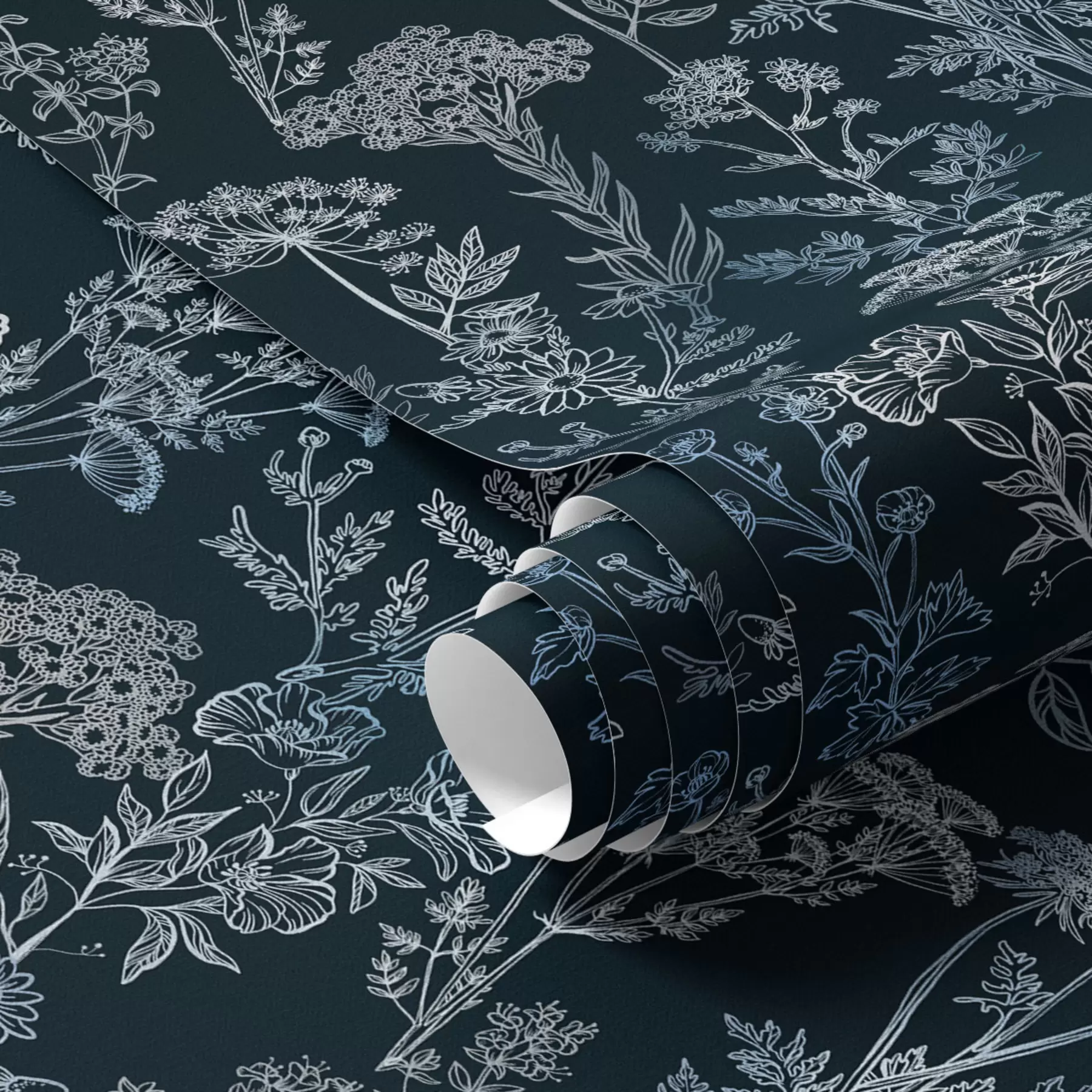 fototapet Plante albe și albastre pe un fundal întunecat a00029