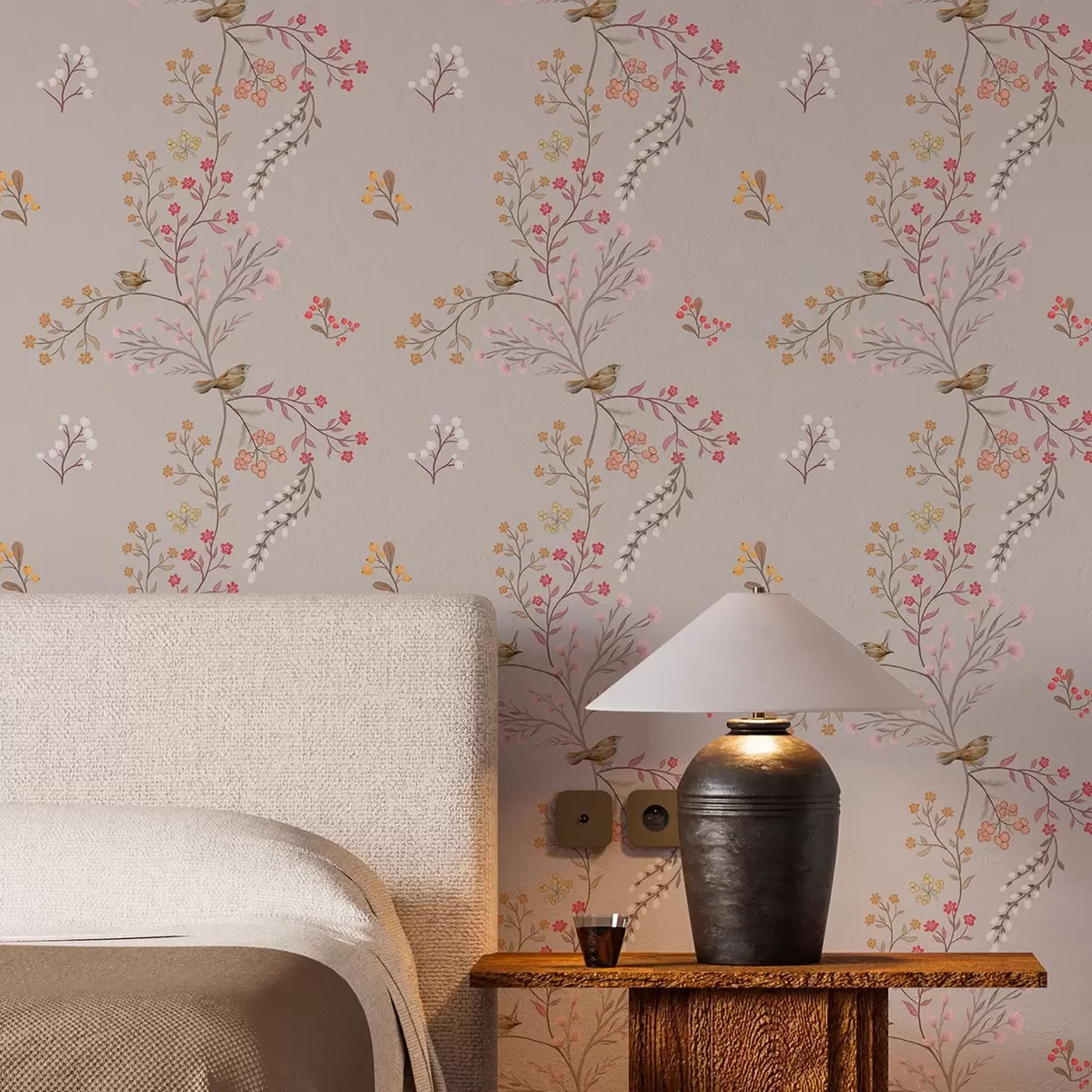 Wallpaper Flori delicate și colibri pe ramuri a00036