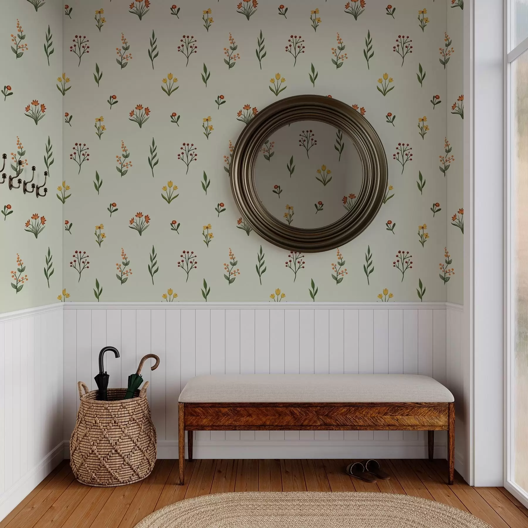 fototapet Flori minimaliste pe fundal verde deschis a00037