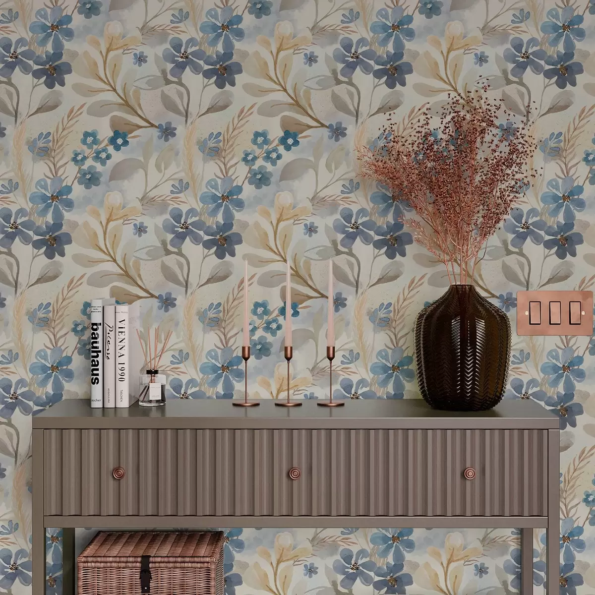 Wallpaper Flori delicate și frunze în stil acuarelă a00042