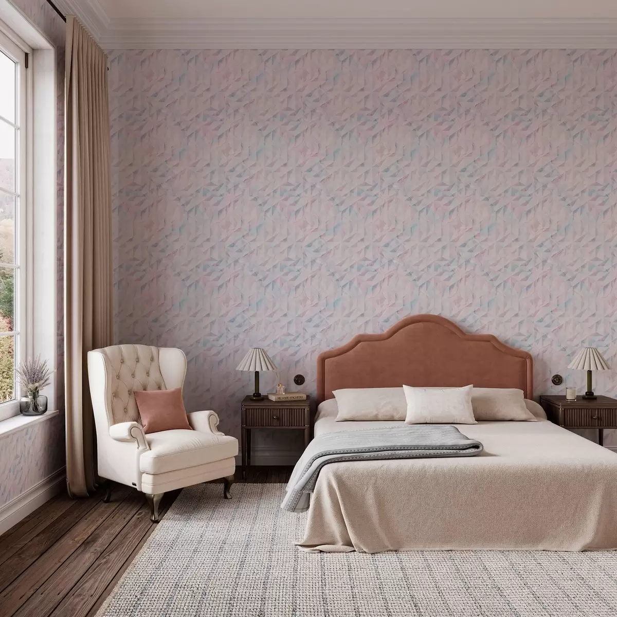 Wallpaper Modele geometrice abstracte roz și albastru a00050