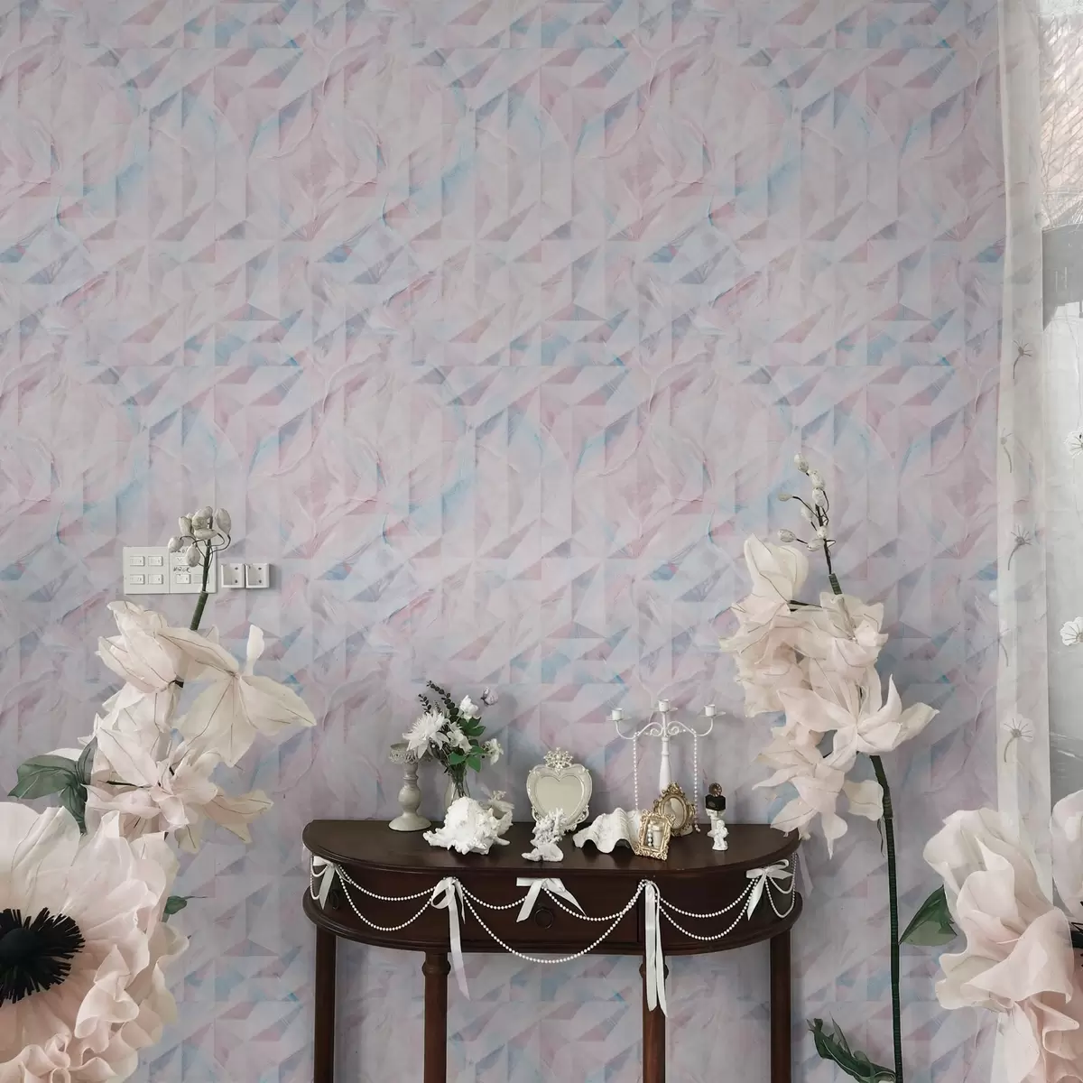 Wallpaper Modele geometrice abstracte roz și albastru a00050