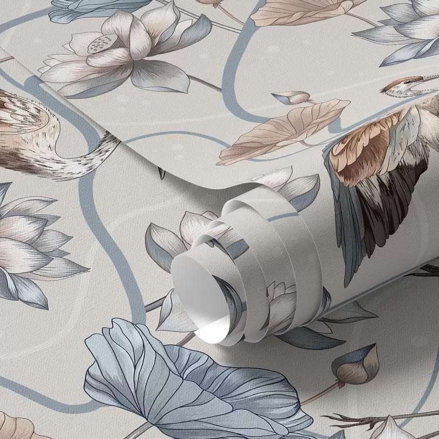 fototapet Compoziție cu cocori și lotuși în culori pastelate a00064