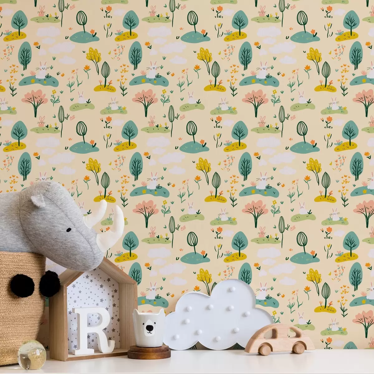 Wallpaper Copaci mici și iepuri a00081