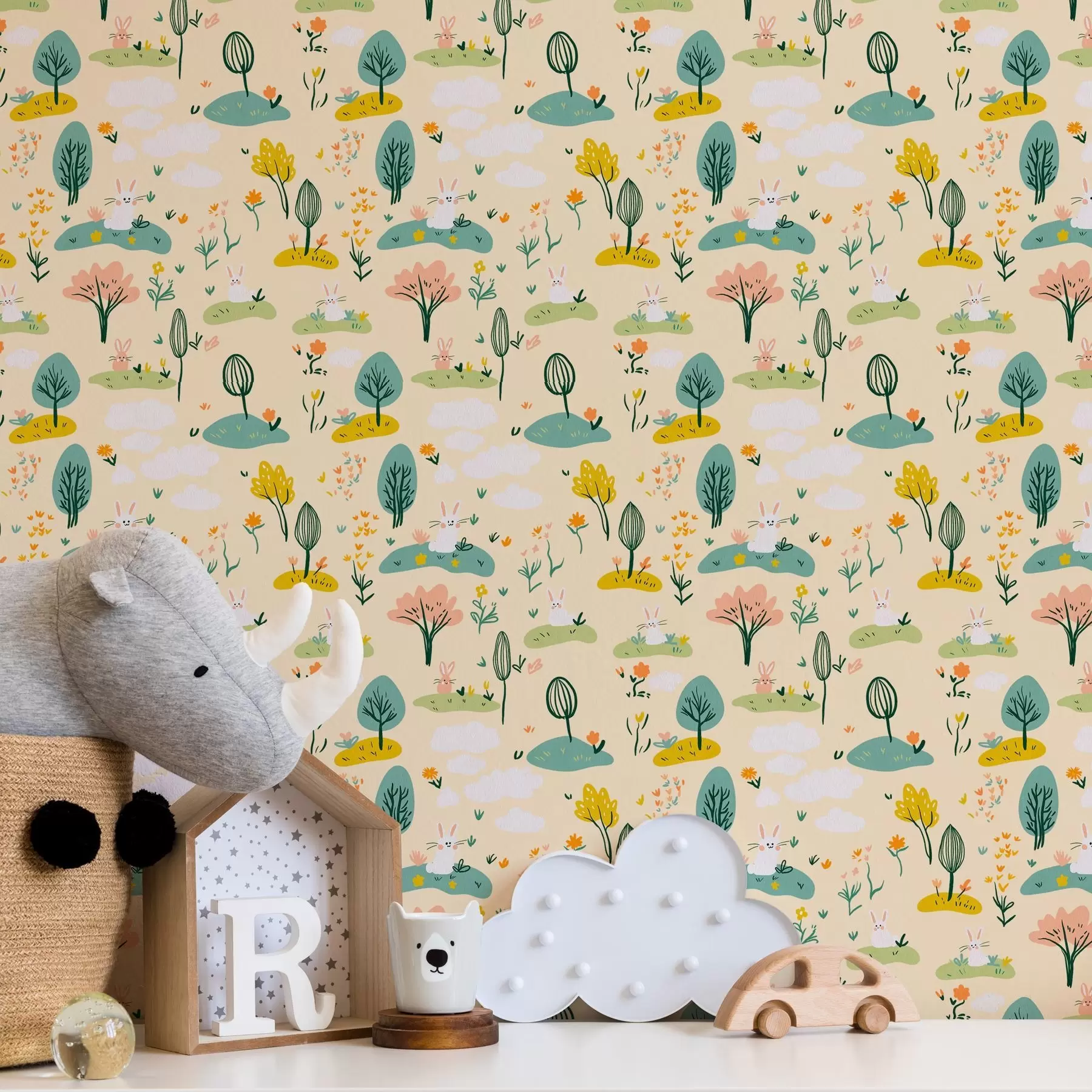 fototapet Copaci mici și iepuri a00081