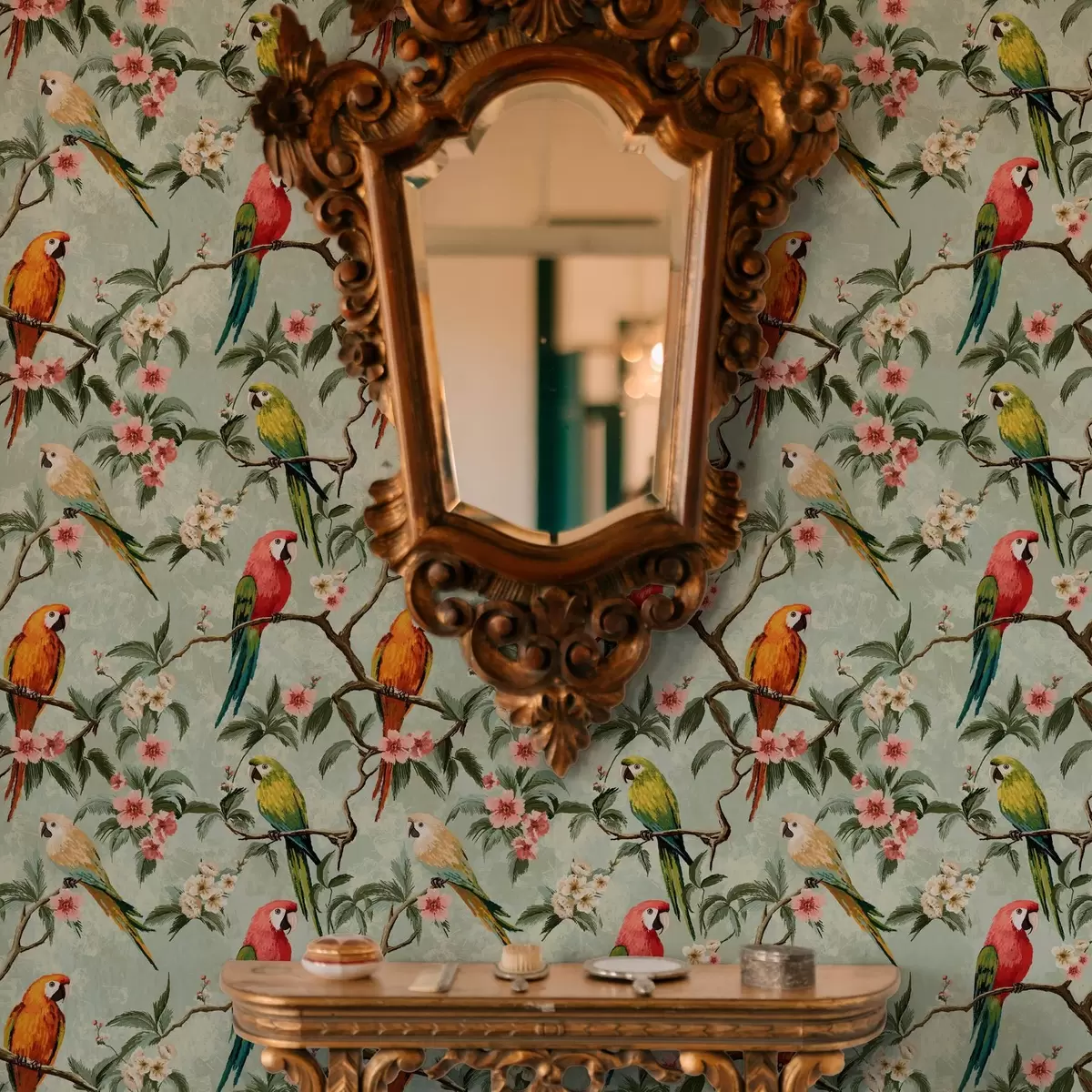 Wallpaper Papagali multicolori pe ramuri a00088