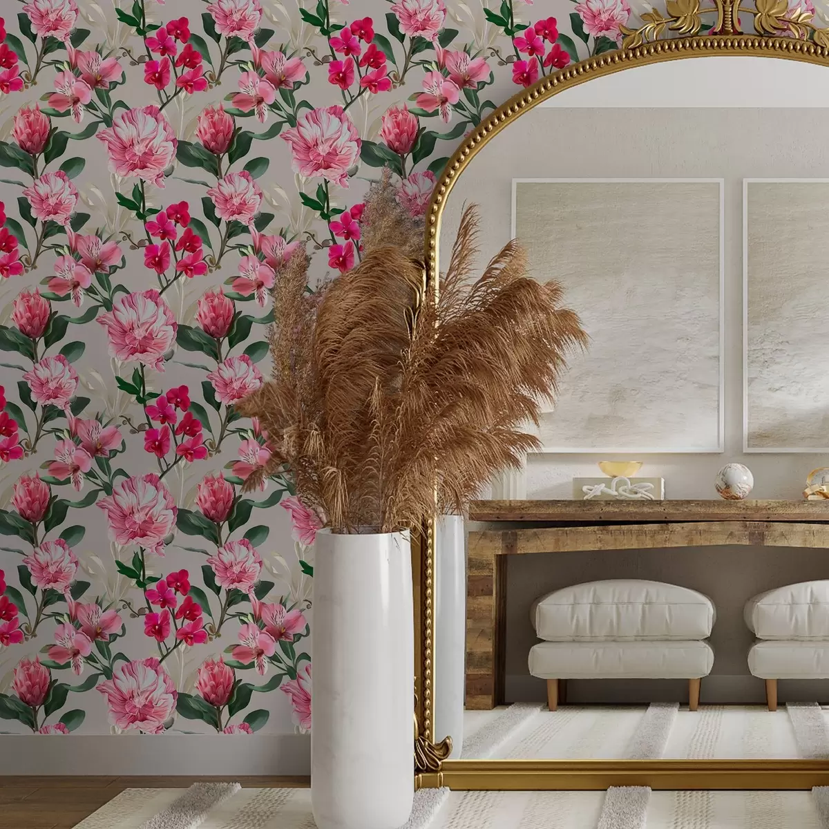 Wallpaper Delicate flori roz pe fundal luminos a00094