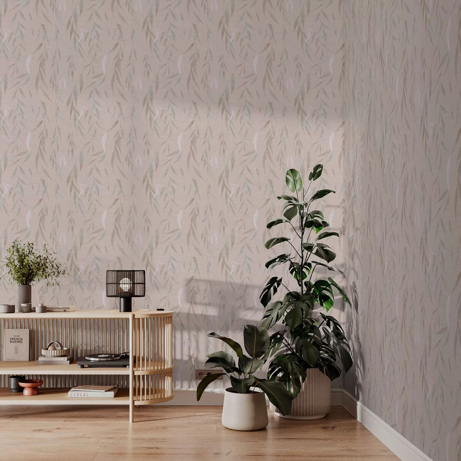 fototapet Ramuri suspendate cu frunze pe fundal bej a00095v1