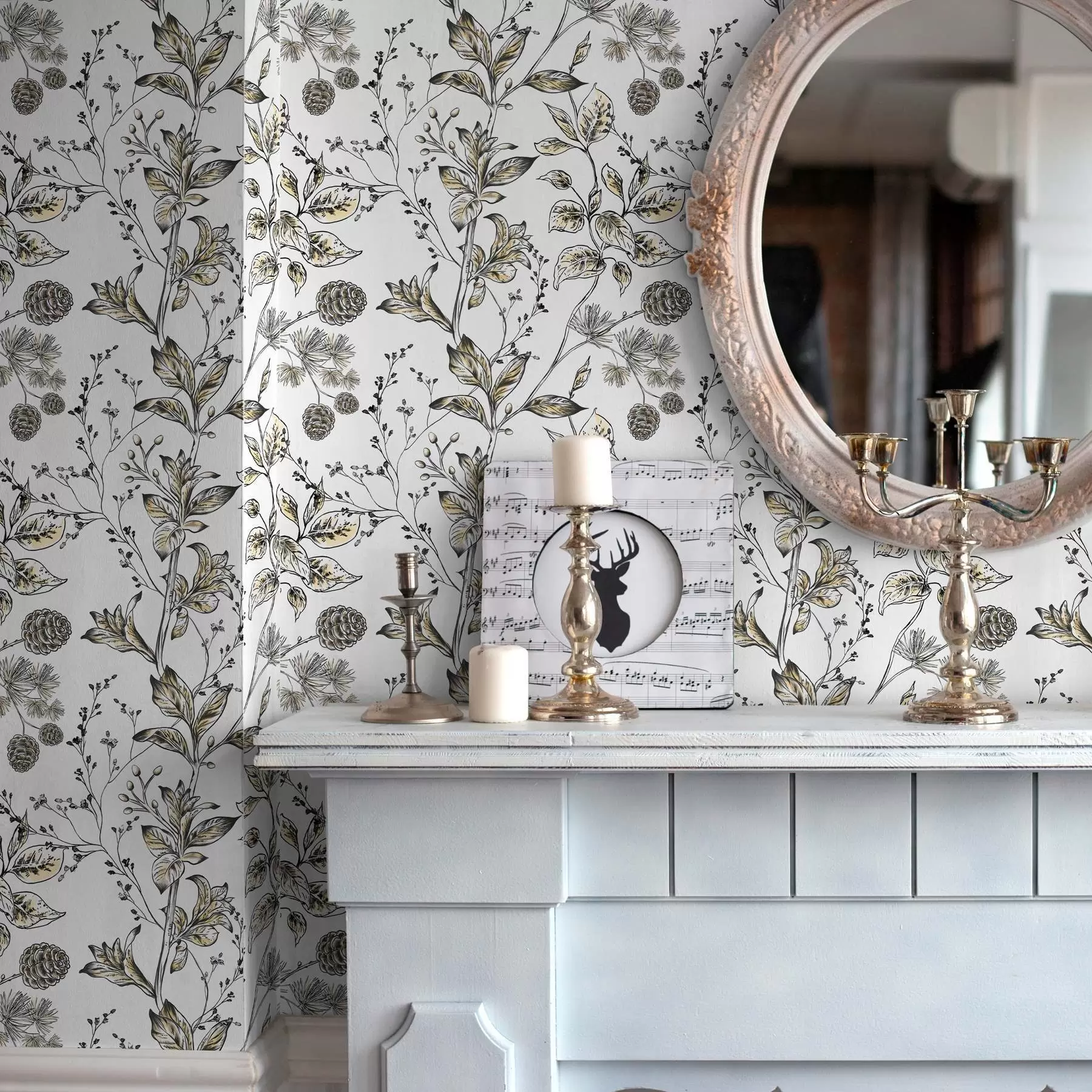 fototapet Ramuri cu frunze galbene pe fundal alb a00098