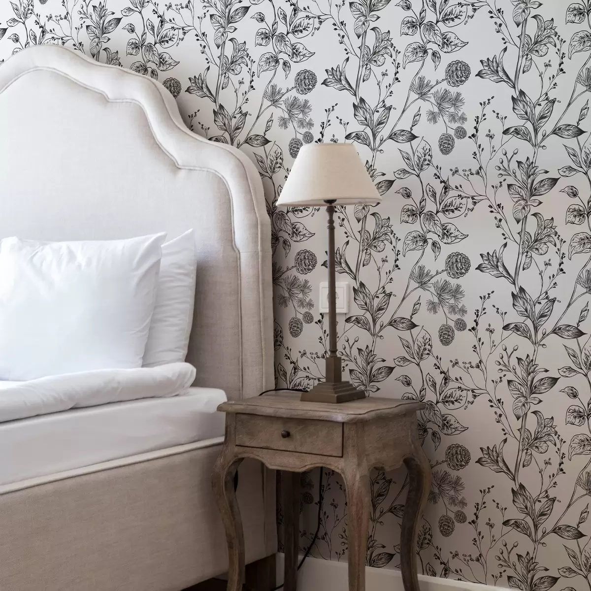 Wallpaper Negru și alb ramuri cu frunze pe fundal alb a00098v1