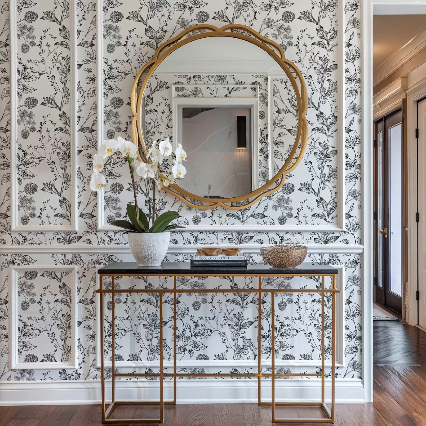 fototapet Negru și alb ramuri cu frunze pe fundal alb a00098v1